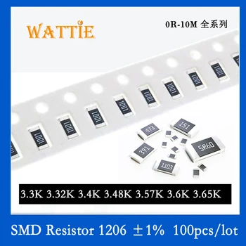 SMD Rezistora 1206 1% 3.3 K 3.32 K 3.4 K 3.48 K základné vzdelanie 3,57 K 3.6 K 3.65 K 100KS/veľa čip odpory 1/4W 3,2 mm*1,6 mm